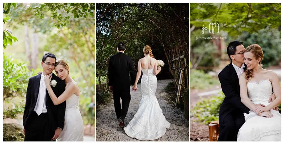 three shots couple in garden