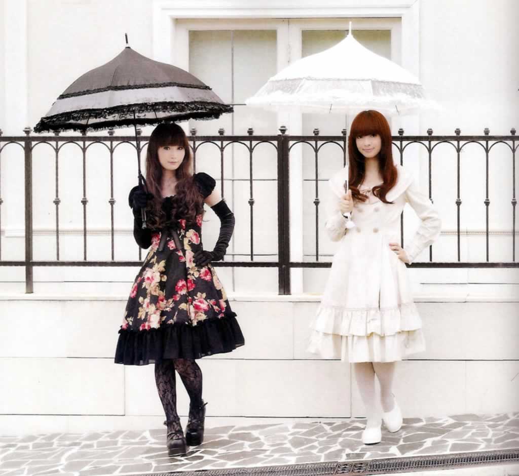 Lolita style is remniscent of Victorian Dolls, and uses this particular dress sihlouette for a number of "Loli" styles like Sweet Loli, Punk Loli, and Gothic Loli.