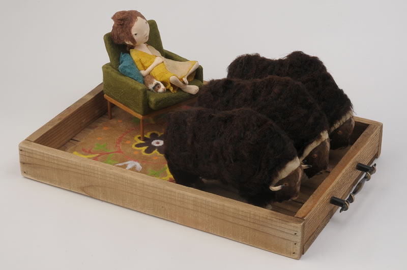 Room, 2007 6” x 6” x 12” Washi, wire, wool, found wooden drawer At Morikami Museum & Japanese Gardens
